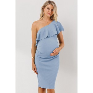 Hello Miz Women's Ruffled One Shoulder Maternity Dress - 1 of 4