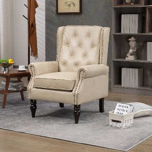 CAVINAS Mid Century Armchair, Upholstered Accent Chair, Lounge Chair with Sturdy Wood Legs for Living Room, Bedroom, Wingback Chair - 1 of 4