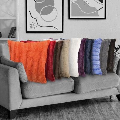 Rust Faux Fur and Micro Plush Throw Pillow Set