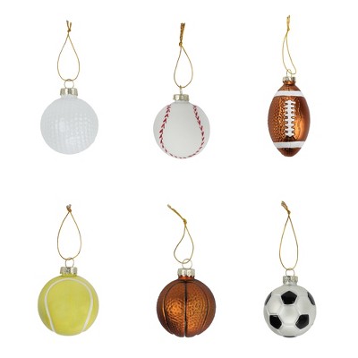 Set of 6 Sports Balls Glass Ornaments (Baseball, Basketball, Golf, Soccer, Tennis, Football)
