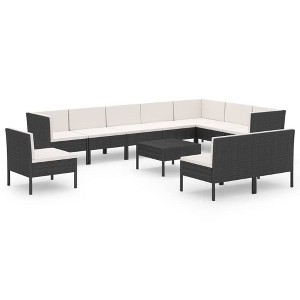 vidaXL Garden Lounge Set Patio Sectional Sofa Couch Outdoor Poly Rattan Black - 1 of 4