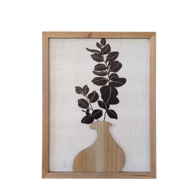 VIP Wood 18 in. White Floral in Vase Plaque