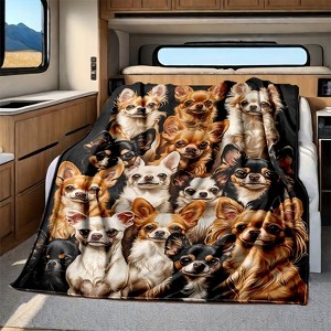 Chihuahua Print Flannel Fleece Blanket, Cute Puppy Pattern, Soft Nap Throw for Car Travel, Cozy and Warm, Christmas Gift. - 1 of 4