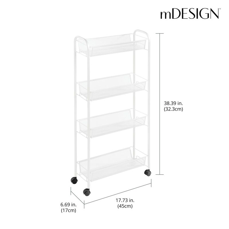mDesign Steel Slim Rolling Utility Cart Storage Organizer with 4 Shelves, 3 of 8