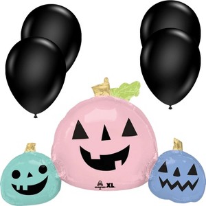 35" Halloween Pastel Pumpkins Balloon with 4 Latex Balloons – Colorful Party Decoration Set - 1 of 4