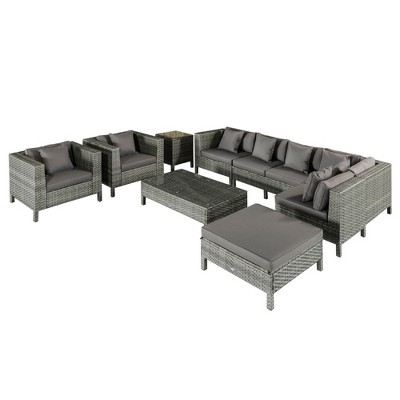 Gray 7-Person PE Rattan Outdoor Sectional Sofa Set with Cushions