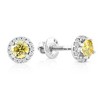 Pompeii3 1/2 Ct Halo Fancy Canary Yellow Lab Created Diamond Studs 10k White Gold Earrings - 2 of 3