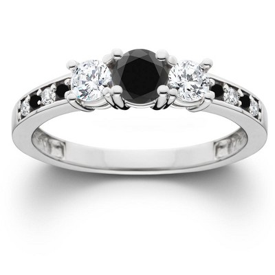 Pompeii3 1 1/4CT Black & White Diamond Engagement 3-Stone Ring 10K White Gold