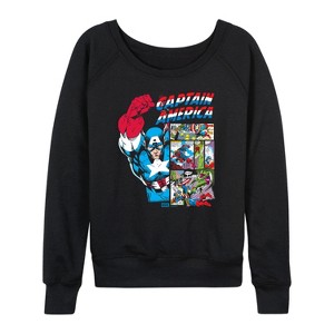 Women's - Marvel - Captain America Comic Panel Portrait Lightweight French Terry Wide Neck Long Sleeve Graphic Shirt - 1 of 4