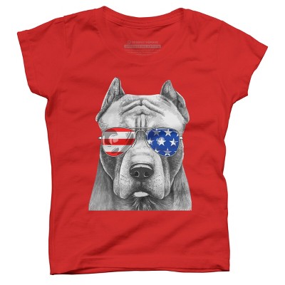 Girl's Design By Humans American Pitbull With Sunglasses By T-Shirt