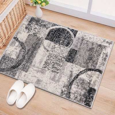 Cream and Gray Abstract Circle Design Area Rug 2' x 3'