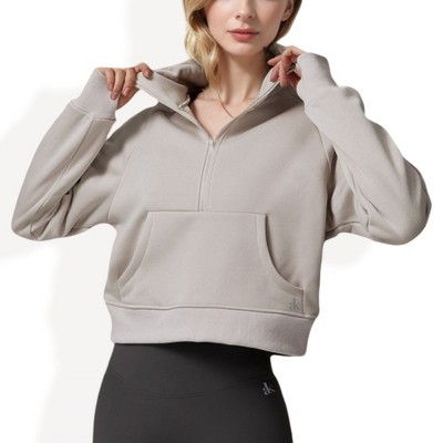 Anna-Kaci Active Women's Cropped Half-Zip Pullover Hoodie with Front Pocket
