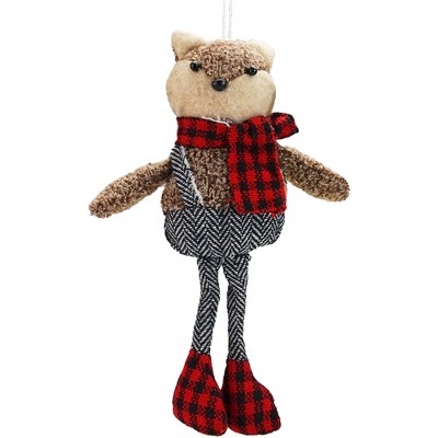 Raz Imports 9" Alpine Chic Stuffed Fox in Black and White Overall Shorts Christmas Ornament - Brown