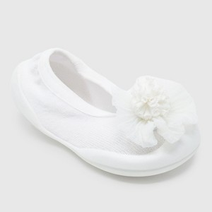 Komuello Toddler Girl First Walk Sock Shoes Flat Style - Flat Pompom White - 1 of 4
