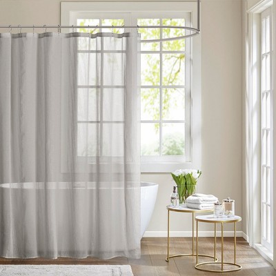 VYNXARIA Sheer Shower Curtain£¬Shabby Chic stripe sheer fabric with light texture and natural hand feel£¬Gray
