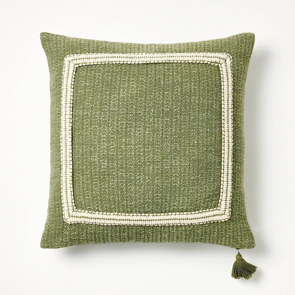 Photos - Pillow Embroidered Frame Square Throw  Sage/Cream - Threshold™ designed wit