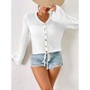 Women's Summer Crochet Lightweight Cardigan Button Down Hollow Out Long Sleeve Bolero Shrug Cardigan - 3 of 4