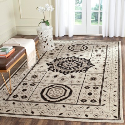 Ivory and Black Hand-Knotted Wool Rectangular Runner