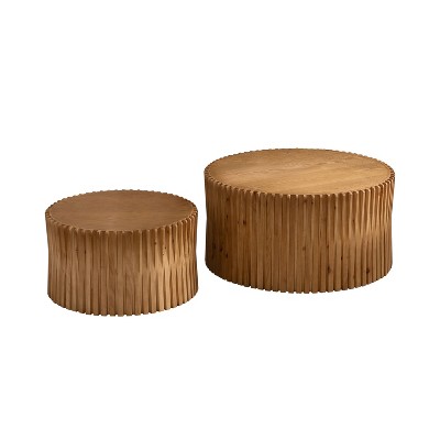NicBex Modern Cylindrical Nesting Coffee Table Set of 2 with Vertical Textured Embossed Design for Living Room