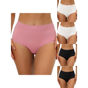 Allegra K Women's High Waist Tummy Control Lace Trim 5 Packs Ribbed Briefs White Small - 1 of 4