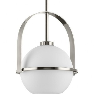 Progress Lighting Delayne 1-Light Pendant, Brushed Nickel, Opal Glass Globe, Steel Material, Mid-Century Design - 1 of 1