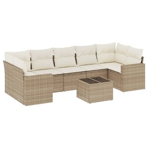 vidaXL Patio Sofa Set with Cushions Outdoor Furniture 8 Piece Poly Rattan - Beige and Cream - 1 of 4