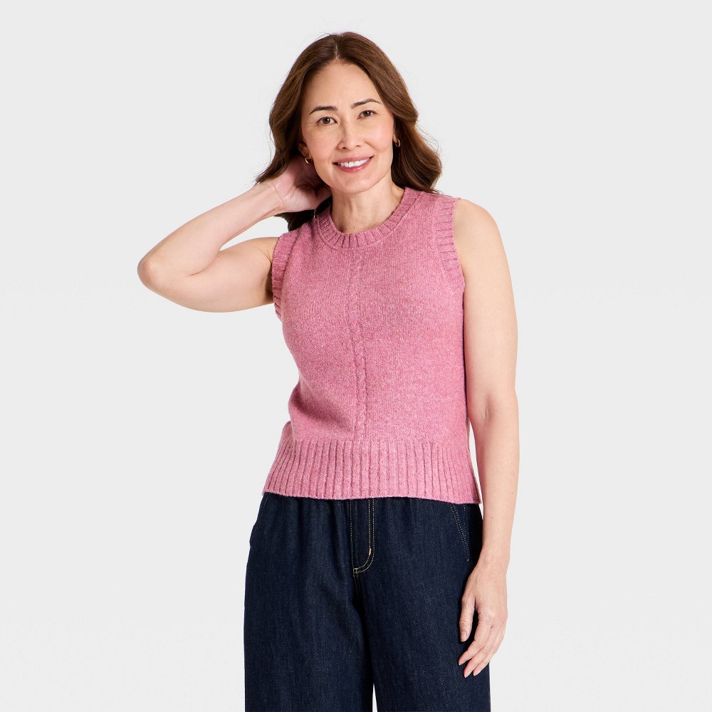 Women's Sleeveless Heritage Crewneck Sweater Vest - Universal Thread™ Pink XS