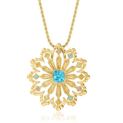 Ross-Simons 2.44 ct. t.w. Multi-Gemstone Floral Pendant Necklace in 18kt Gold Over Sterling