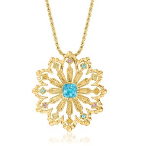 Ross-Simons 2.44 ct. t.w. Multi-Gemstone Floral Pendant Necklace in 18kt Gold Over Sterling - 1 of 3