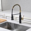 Kitchen Sink Faucet with Pull Out Spring Sprayer, High Arc, Black and Gold - 3 of 4