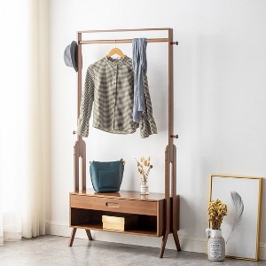 Hall Tree, 3 in 1 Coat Rack, Bamboo And Wood Clothes Organizer With Hooks And Drawers For Bedroom Hallway Entrance - 1 of 4