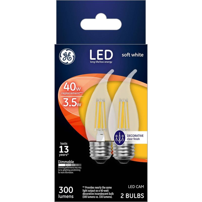 GE LED 40w 2Pk Decorative CAM Light Bulb White/Clear, 1 of 4
