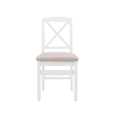 Delilah White Linen Upholstered Wood Side Chair with Cross Back