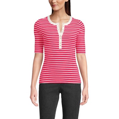 Lands' End Women's Elbow Sleeve Polished Rib Henley Top