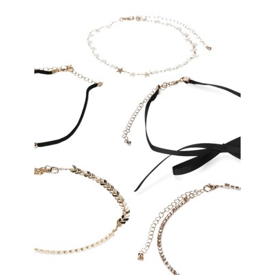 Black Bow and Gold Star Choker Set, 5 Pieces