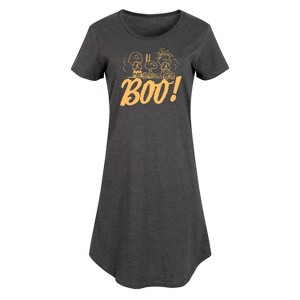 Women's Peanuts Boo Graphic T-shirt Dress - Heather Charcoal - 4X - 1 of 4