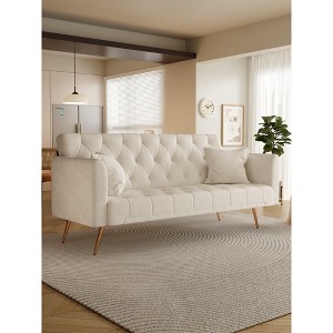 71 inch convertible love seat sofa, American retro beige velvet, suitable for small living room, bedroom - 1 of 4