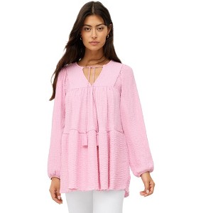 ellos Plus Size Keyhole Tiered Textured Knit Tunic - 1 of 4