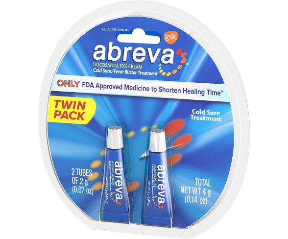 Abreva Docosanol 10% Cream Cold Sore/Fever Blister Treatment Tube - 0.07oz/2pk