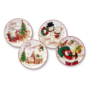 Certified International (Set of 4) 9" Santa's Retro Christmas Dessert Plates - 1 of 4