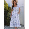 Amaryllis Women’s Smocked Bodice Midi Dress Puff Short Sleeves Tiered Skirt Square Neckline - 4 of 4