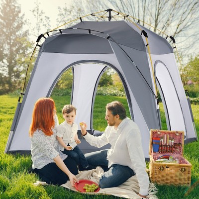 Gray Three Season 4 Person Camping Tent with Carry Bag