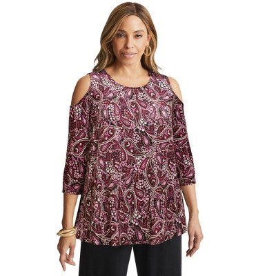 Haut Cold Shoulder Catherines Pour Femme – Taille Plus 3X (26w-28w), Couleur Rose, Neuf Avec étiquettes