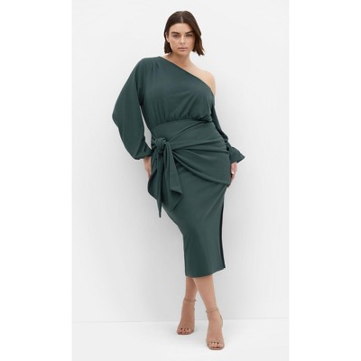 Women's Plus Size Alysia Tie Front Midi Dress - forest green | CITY CHIC