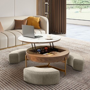 POVISON Mid-century Modern Coffee Table, Lift Top Coffee Table with Storage, Hidden Compartment, with 3 Ottomans, Brown, 31.49" - 1 of 4