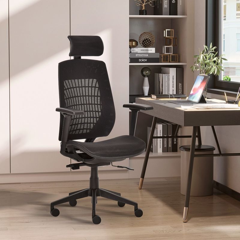 Vinsetto Ergonomic Mesh Office Chair, Reclining High Back Desk Chair with Adjustable Headrest & Armrests, Wheels, Swivel Computer Task & Gaming Chair, 3 of 7