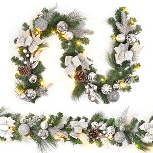 6 ft Pre Lit Christmas Garland for Mantle, Xmas Holiday Garlands with 20 LED Lights, Silver - 1 of 4
