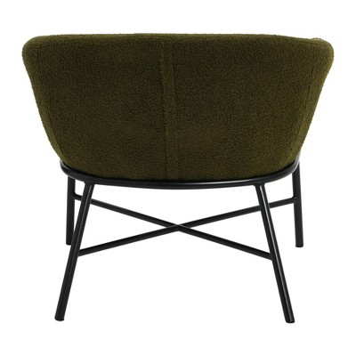 Dark Green Boucle Upholstered Accent Chair with Metal Frame