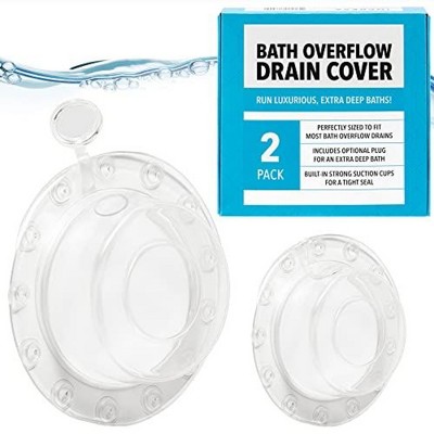 Impresa [2 Pack] Overflow Bath Drain Cover with Top Plug - Suction Cup Sealed Overflow Drain Cover Bathroom Tub