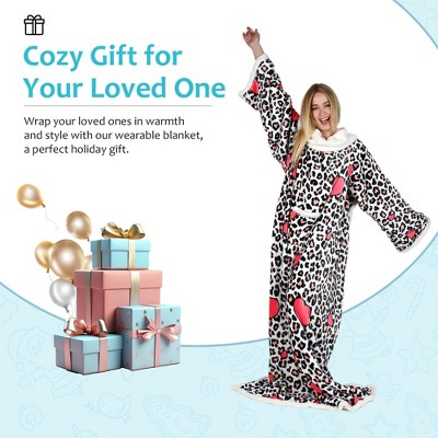 Catalonia Leopard and Heart Sherpa Fleece Wearable Blanket